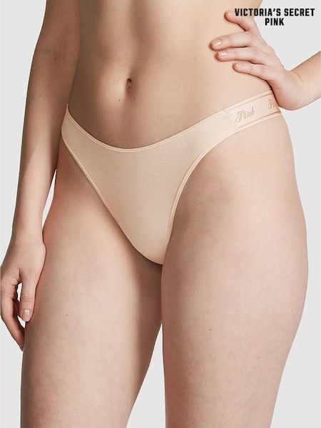 Victoria's Secret PINK Marzipan Nude Thong Cotton Logo Knickers (W39578) | £9