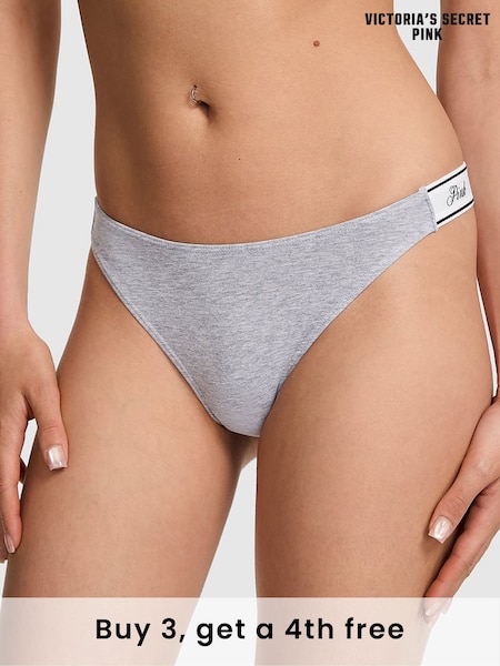 Victoria's Secret PINK Medium Heather Grey Thong Cotton Logo Knickers (W39626) | £9