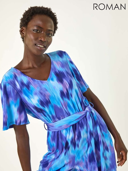 Roman Purple Abstract Belted Playsuit (W39634) | £48