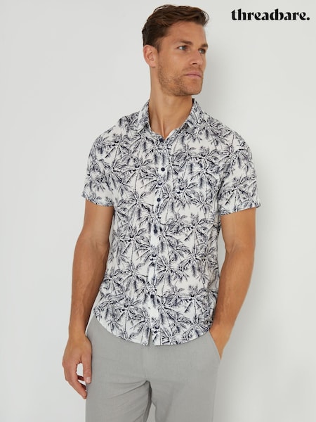 Threadbare Cream Tropical Print Short Sleeve Shirt (W39652) | £24