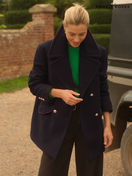 Love & Roses Navy Pea Coat (W39658) | £88