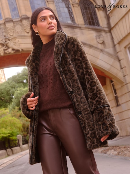 Love & Roses Brown Leopard Print Coat (W39660) | £92