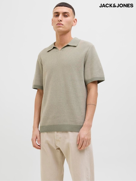 JACK & JONES Grey 100% Cotton Premium Knit Polo Shirt (W39671) | £30
