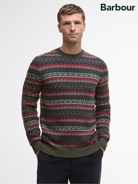 Barbour® Duffle Green Easdale Fair Isle Pattern Crew Jumper (W39727) | £109