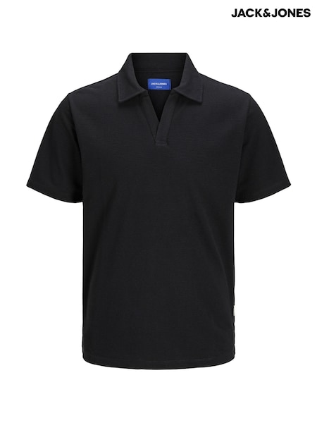 JACK & JONES Black Textured Polo Shirt (W39789) | £25