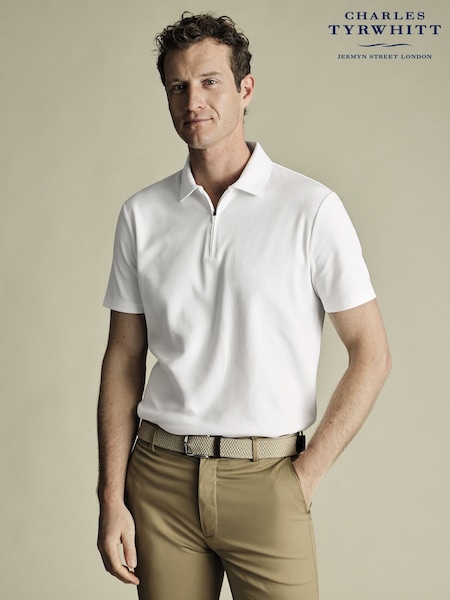 Charles Tyrwhitt White Performance Textured Polo Shirt (W39903) | £65