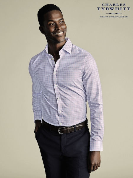 Charles Tyrwhitt Pink Slim Fit Slim Fit Egyptian 100% Cotton Check Shirt (W39908) | £75
