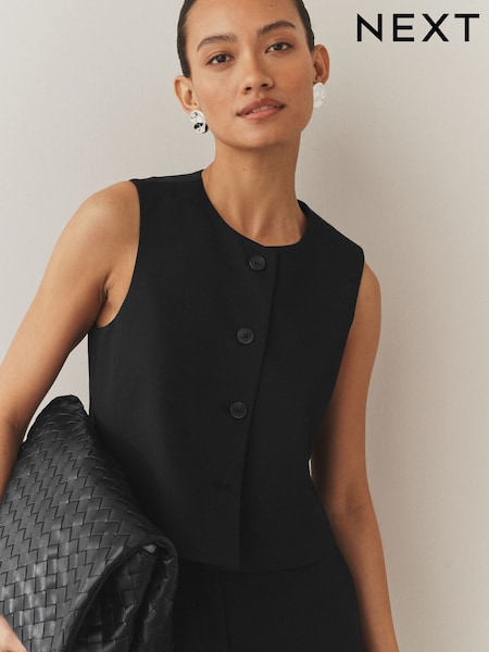 Black Tailored Crew Neck Waistcoat (W40023) | £0