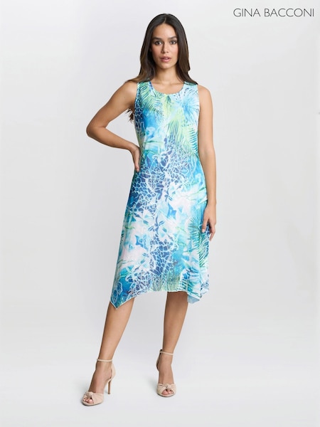 Gina Bacconi Blue Eliana Floral Print Dress (W40069) | £150