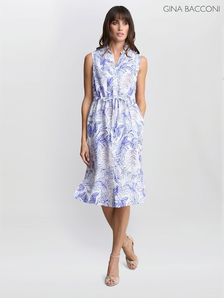 Gina Bacconi Blue Adalynn Floral Print Shirt Dress (W40070) | £150