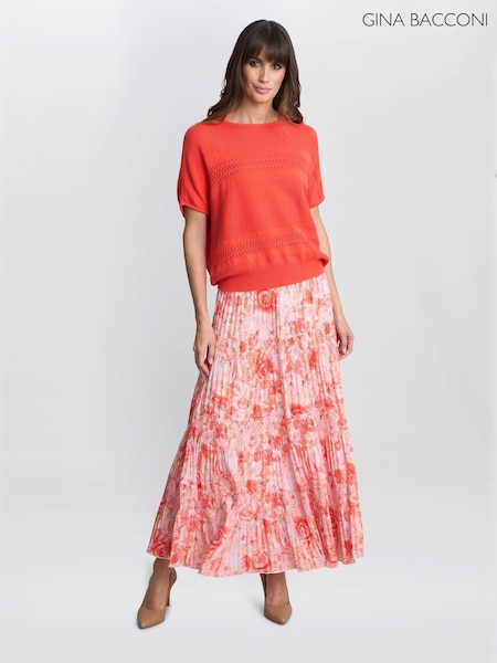 Gina Bacconi Pink Isabelle Floral Print Pleated Skirt (W40095) | £135