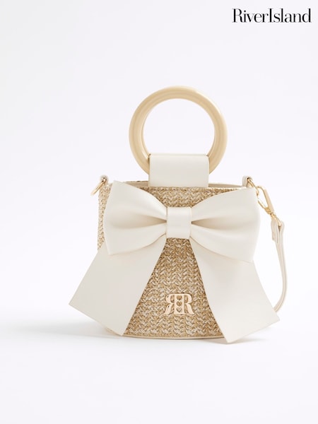 River Island Brown Girls Raffia Bow Bucket Bag (W40126) | £24