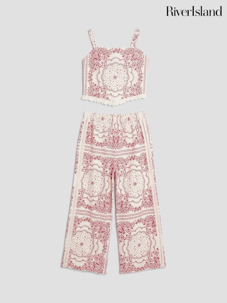 River Island Red Girls Bandana Hanky 100% Cotton Trousers Set (W40129) | £36