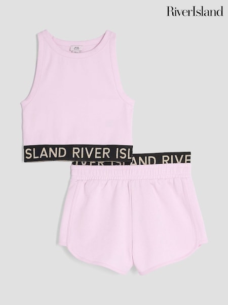 River Island Pink Girls Glitter Waistband Tank Set (W40133) | £20