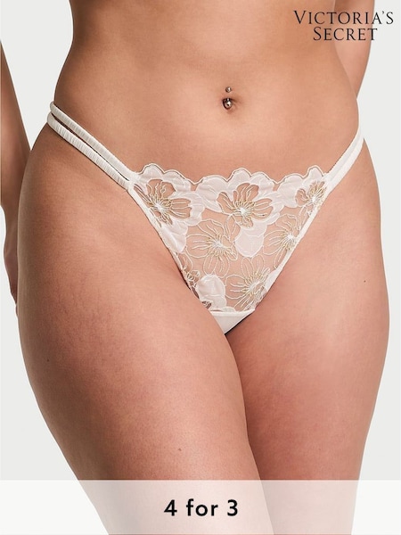 Victoria's Secret White Double Strap Thong Peony Embroidery Knickers (W40234) | £20