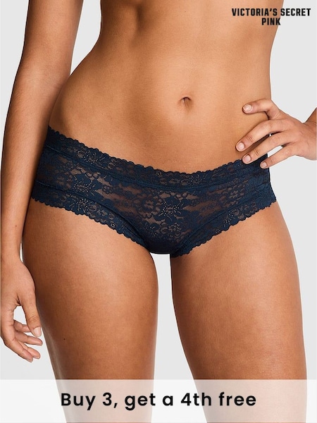 Victoria's Secret PINK Noir Navy Blue Cheeky Floral Lace Knickers (W40242) | £9
