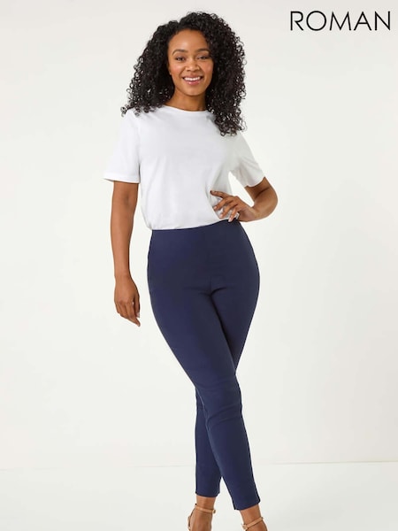 Roman Blue Petite Full Length Elastic Waist Trousers (W40381) | £32