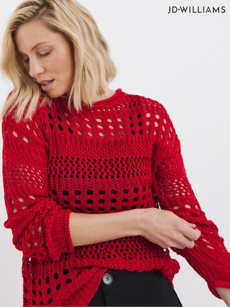 JD Williams Red Crochet Long Sleeve Jumper (W40562) | £34