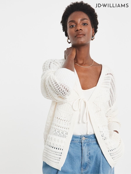 JD Williams White Tie Front Crochet Cardigan (W40567) | £34