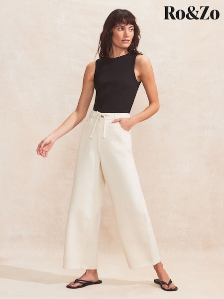 Ro&Zo Cream Denim Drawstring Waist 100% Cotton Jeans (W40611) | £89