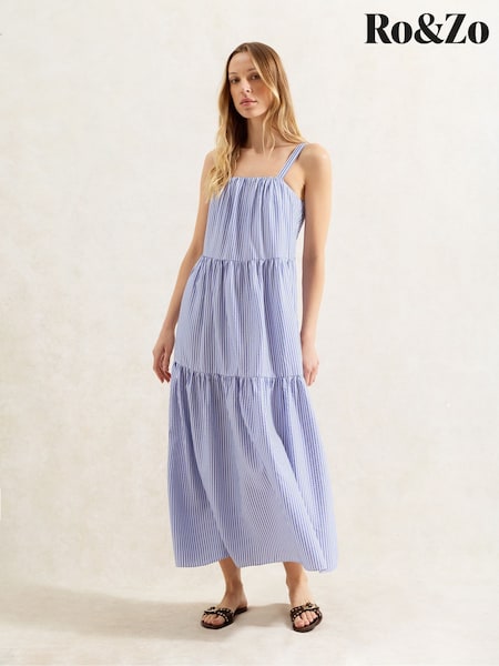 Ro&Zo Blue Stripe Tiered Dress (W40626) | £89