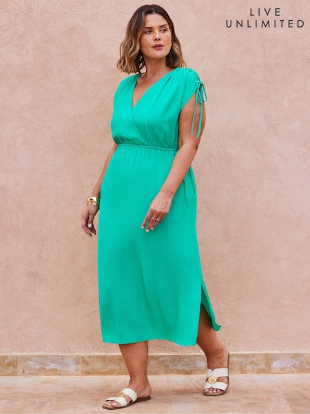 Live Unlimited Blue Print Curve Gathered Midi Dress (W40693) | £85