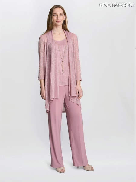 Gina Bacconi Pink Natasha Three Piece Metallic Crinkle Suit Trousers (W40735) | £260