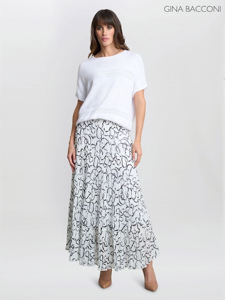 Gina Bacconi Jasmina Pleated White Maxi Skirt (W40741) | £135