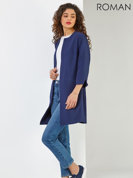 Roman Blue Chrome Textured Longline Smart Coat (W40828) | £68