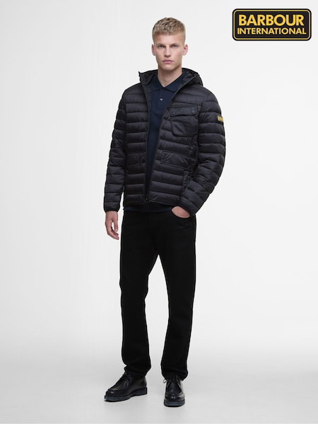 Barbour® International Black Racer Ouston Hooded Puffer Jacket (W40878) | £199