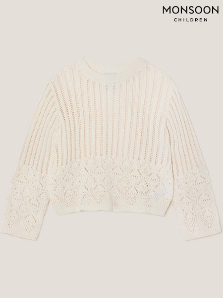 Monsoon Natural Cropped Knit 100% Cotton Jumper (W40908) | £28 - £32