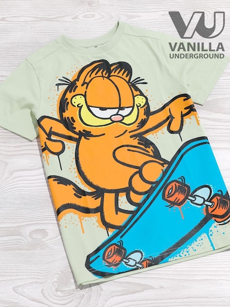 Vanilla Underground Green Boys Garfield Short Sleeved T-Shirt (W40977) | £14