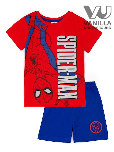 Vanilla Underground Blue Boys Marvel Spiderman Short Sleeve Short Leg 100% Cotton Pyjamas Set (W40983) | £15