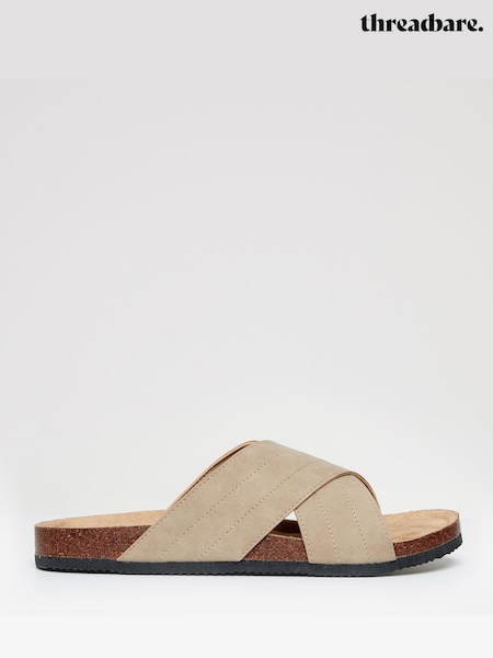Threadbare Dark Brown Faux Suede Cross Strap Sandals (W40984) | £24