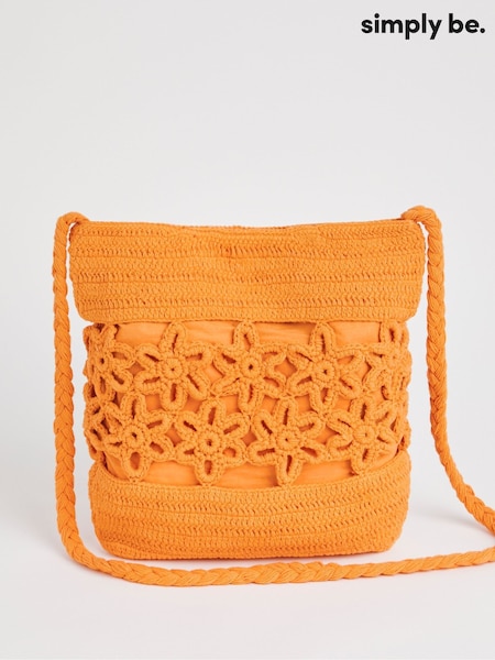 Simply Be Orange Floral Print Crochet Tote 100% Cotton Bag (W41133) | £40