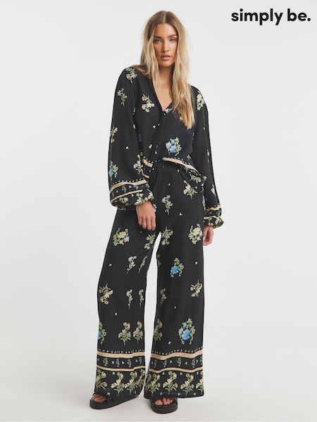 Simply Be Black Wide Leg Trousers (W41136) | £34
