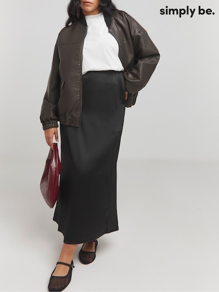 Simply Be Black Satin Maxi Skirt (W41147) | £30
