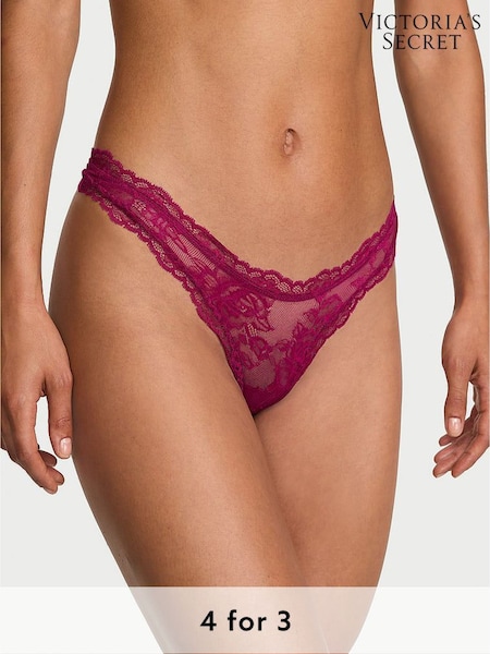 Victoria's Secret Fresh Jam Purple Thong Rose Lace Knickers (W41170) | £14