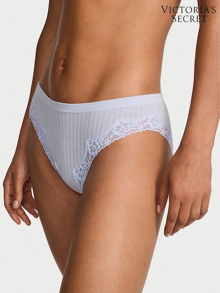 Victoria's Secret Soft Iris Blue Bikini Rib Lace Trim Knickers (W41181) | £9