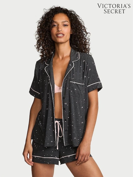 Victoria's Secret Charcoal Heather Grey & Pink Hearts Modal Short Pyjamas Set (W41207) | £55