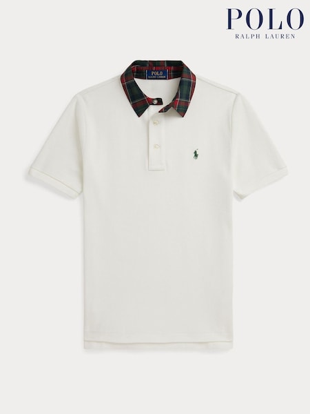 Polo Ralph Lauren Cream Tartan Contrast Collar Polo Shirt (W41309) | £79 - £89