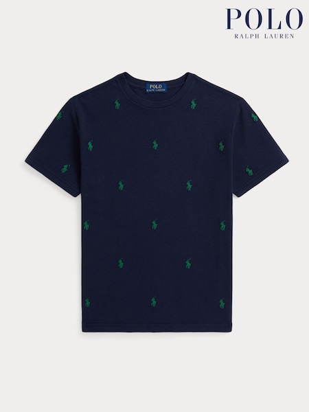 Polo Ralph Lauren Blue Boys All-Over Pony Logo Pique T-Shirt (W41328) | £59 - £65