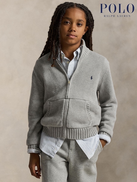 Polo Ralph Lauren Grey Boys Zip Through Mock Neck Knitted Jumper (W41333) | £105 - £115