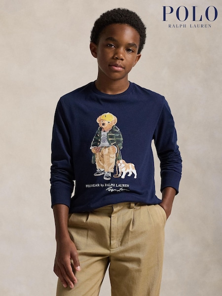 Polo Ralph Lauren Blue Boys Bear Graphic Print Long Sleeve T-Shirt (W41338) | £59 - £65