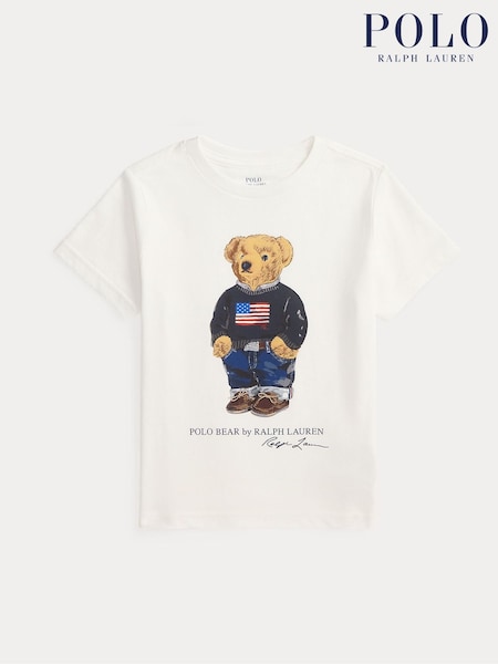 Polo Ralph Lauren White Boys Bear Graphic Print T-Shirt (W41345) | £49 - £55