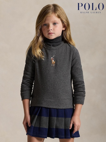 Polo Ralph Lauren Grey Girls Logo Jersey Tartan Dress (W41346) | £115 - £125