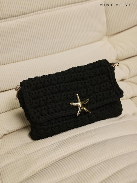 Mint Velvet Black Woven Crossbody Bag (W41357) | £89