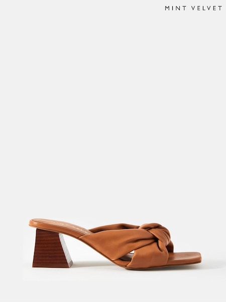 Mint Velvet Brown Jen Leather Knot Mules (W41363) | £120