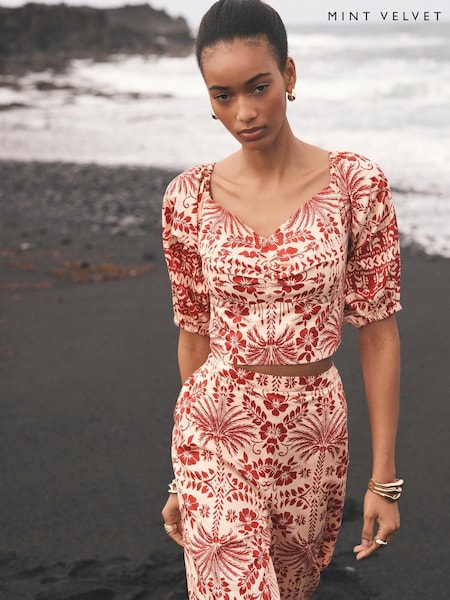 Mint Velvet Red Printed Puff Sleeve Blouse (W41365) | £79