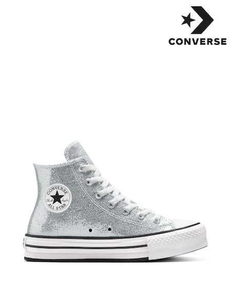 Converse Silver Chuck Taylor Teen Lift Disco Glitter High Trainers (W41386) | £60
